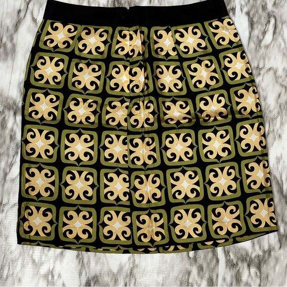 Milly of New York Green Black Geometric Print Silk Scarf Skirt Vibe Women Sz 4 - Picture 4 of 8